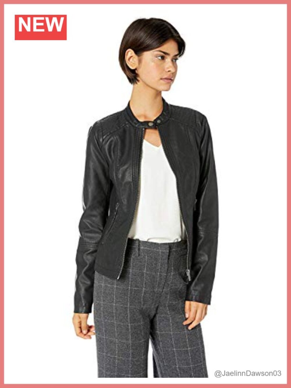 Sebby Women's Faux Leather Moto Jacket Zip Pockets
